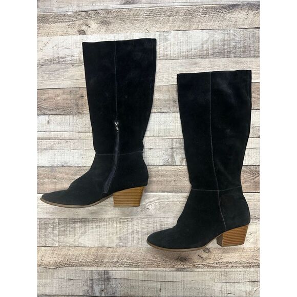 Style & Co Izalea Black Suede Leather Block Heel Wide Calf Tall Boots Size 9.5 - Picture 1 of 7